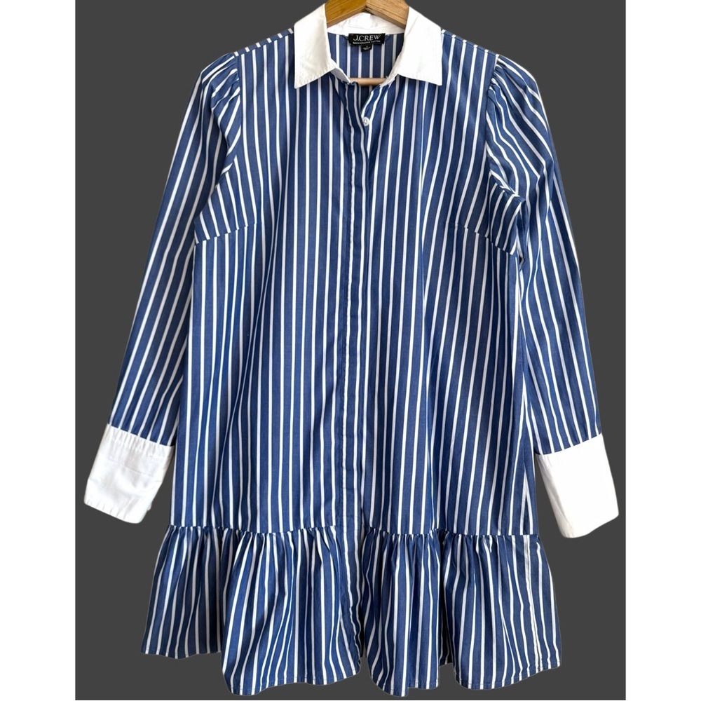 J. CREW 100% Cotton Preppy City Chic Dropped Waist Striped Summer Shirt Dress 6 - Picture 5 of 9